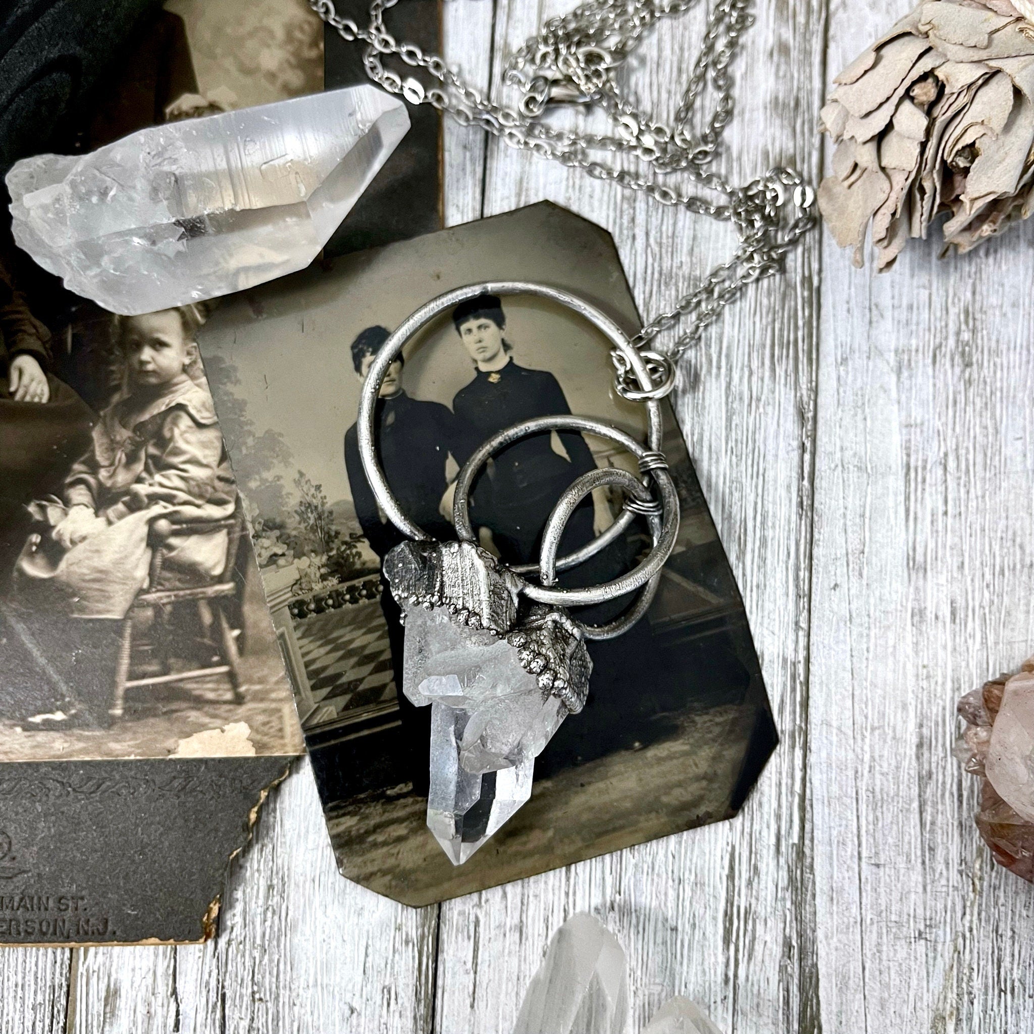 Raw Clear Quartz Crystal Necklace in Fine Silver / Bohemian Jewelry Gift  for her