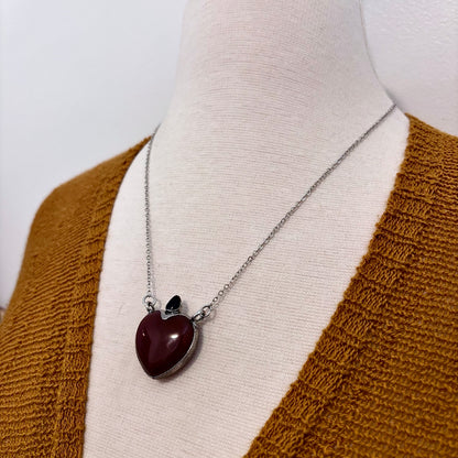 Carnelian Crystal Heart Black Onyx Teardrop Statement Necklace in Fine Silver / Foxlark Collection - One of a Kind