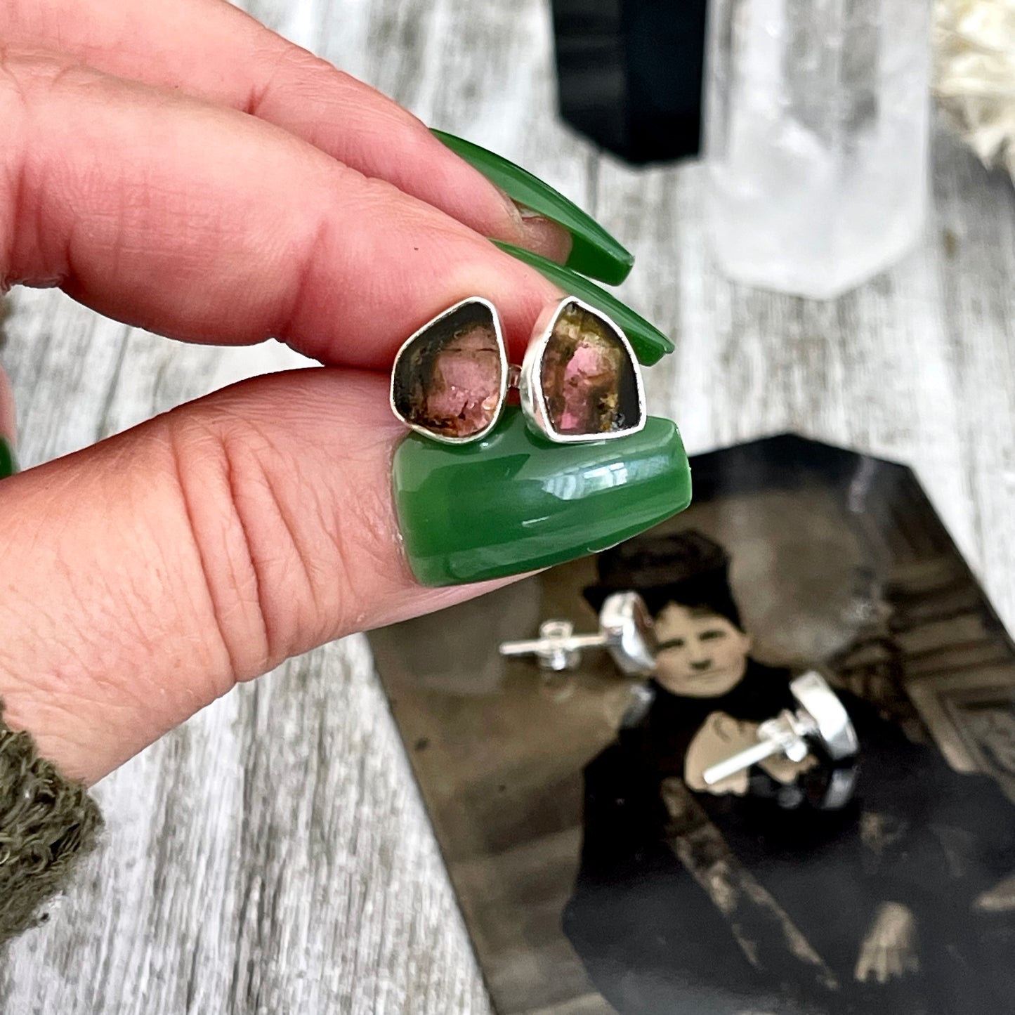 Dainty Tourmaline Sterling Silver Stud Earrings