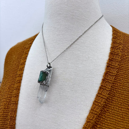 Clear Quartz & Aventurine Crystal Statement Necklace in Fine Silver / Foxlark Collection - One of a Kind