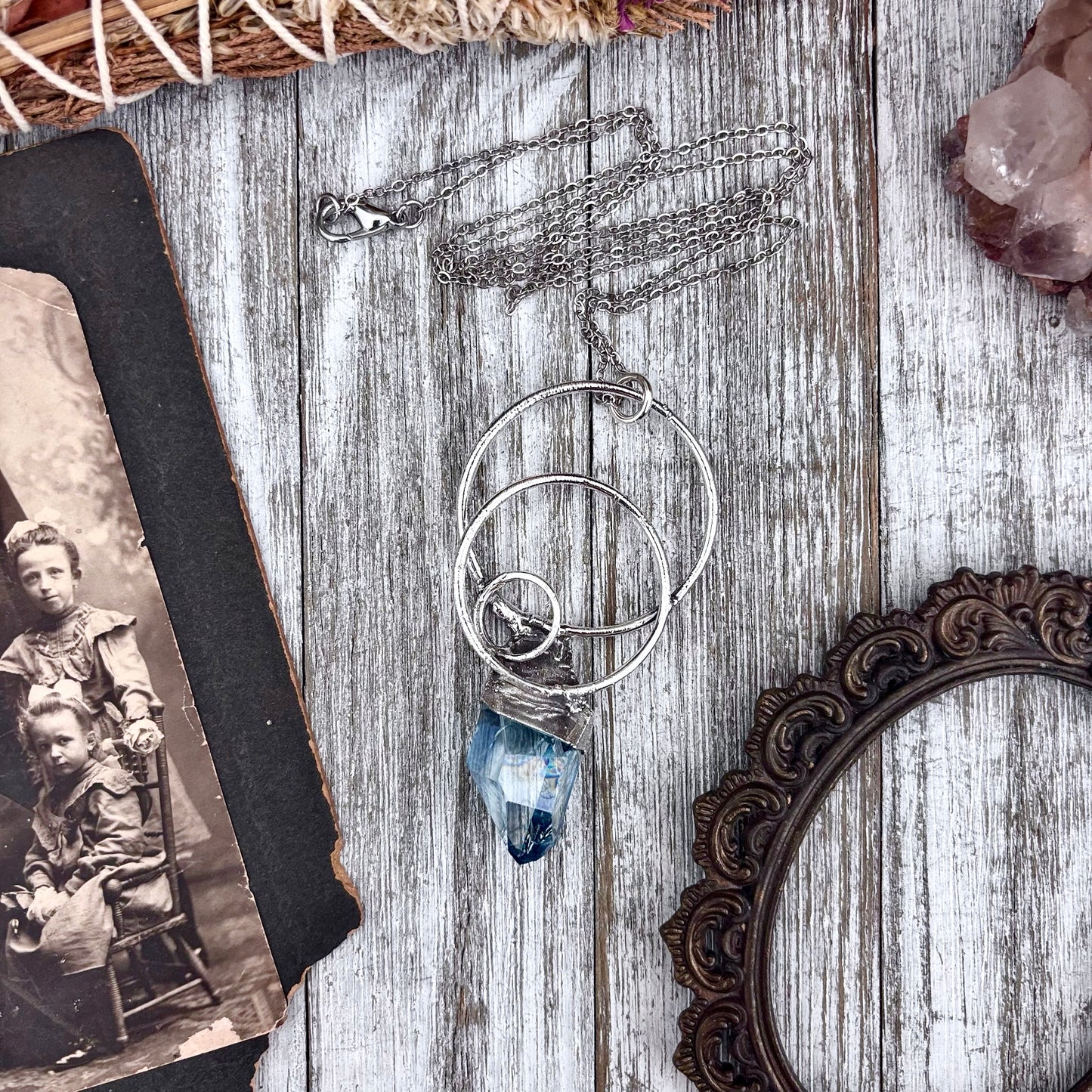 Raw Aqua Aura Quartz Crystal  Necklace in Fine Silver / Foxlark Collection - One of a Kind