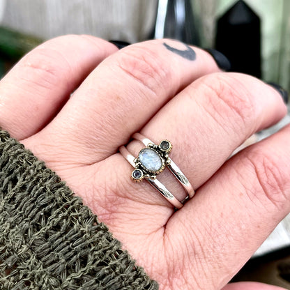 Double Band Moonstone Statement Ring Brass and Sterling Silver / Curated by FOXLARK Collection Size 5 6 7 8 9 10