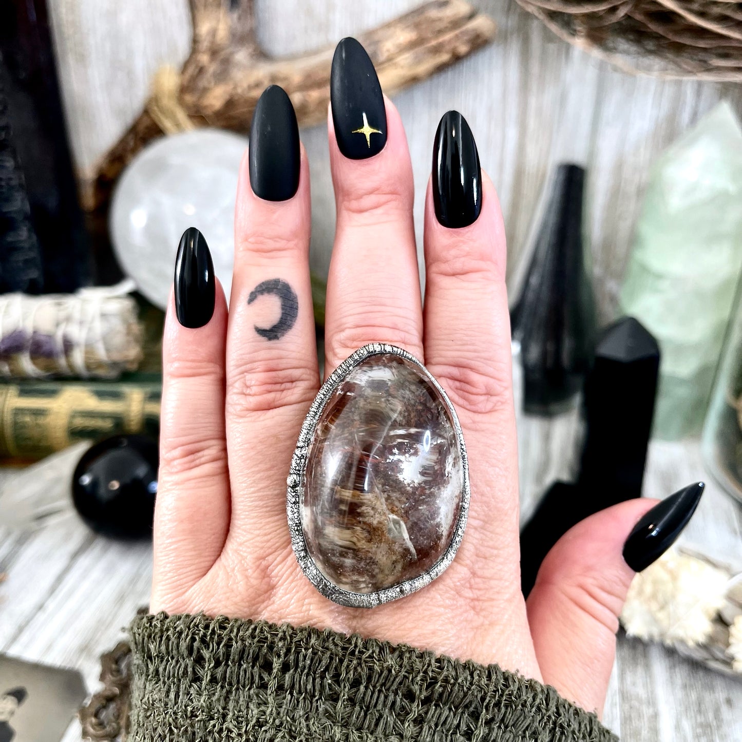 Size 9 BIG Garden Quartz Crystal Statement Ring in Fine Silver / Foxlark Collection - One of a Kind