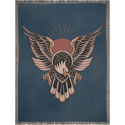 Eagle Traditional Tattoo Style Woven Fringe Blanket / / Wall tapestry, throw for sofa, maximalist decor, tattoo home decor