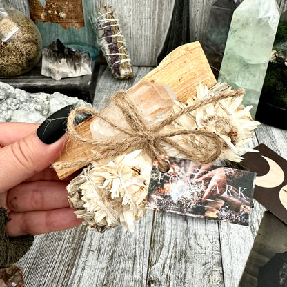 Sage Crystal Bundle with White Sage Palo Santo Clear Quartz / Foxlark Cleansing & Protection Kit