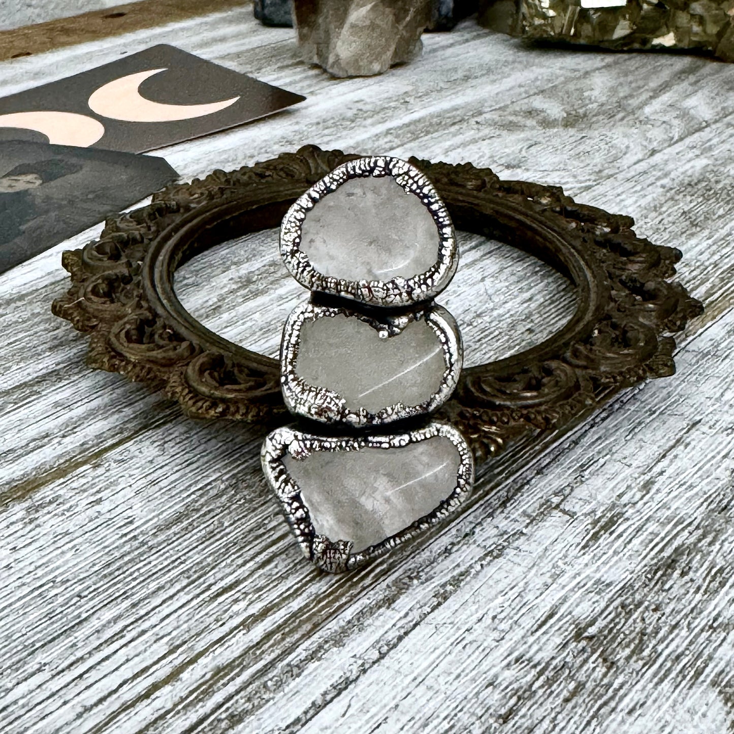 Clear Quartz Ring Size 6 Three Stone Ring in Silver/ Foxlark Collection