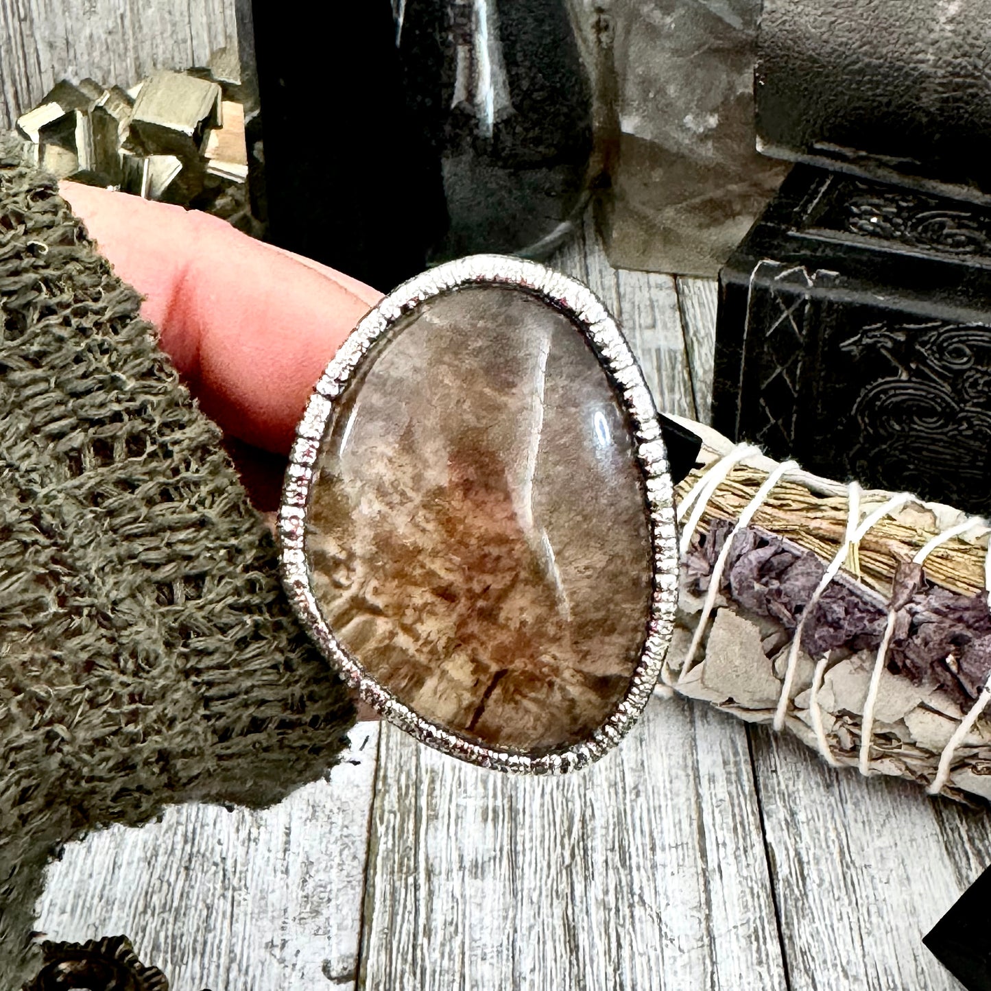 Smoky Garden Quartz Ring Silver Size 10.5 / Foxlark Crystal Jewelry Collection