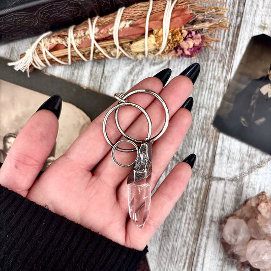 Big Raw Clear Quartz Crystal Necklace in Fine Silver / Foxlark Collection - One of a Kind