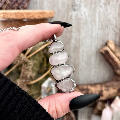 Four Stone Rose Quartz Necklace Silver / Foxlark Collection