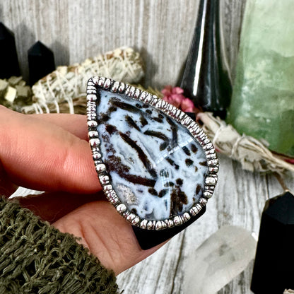 Large Blue Fossilized Palm Root Statement Ring Silver Size 10.5 / Foxlark Collection