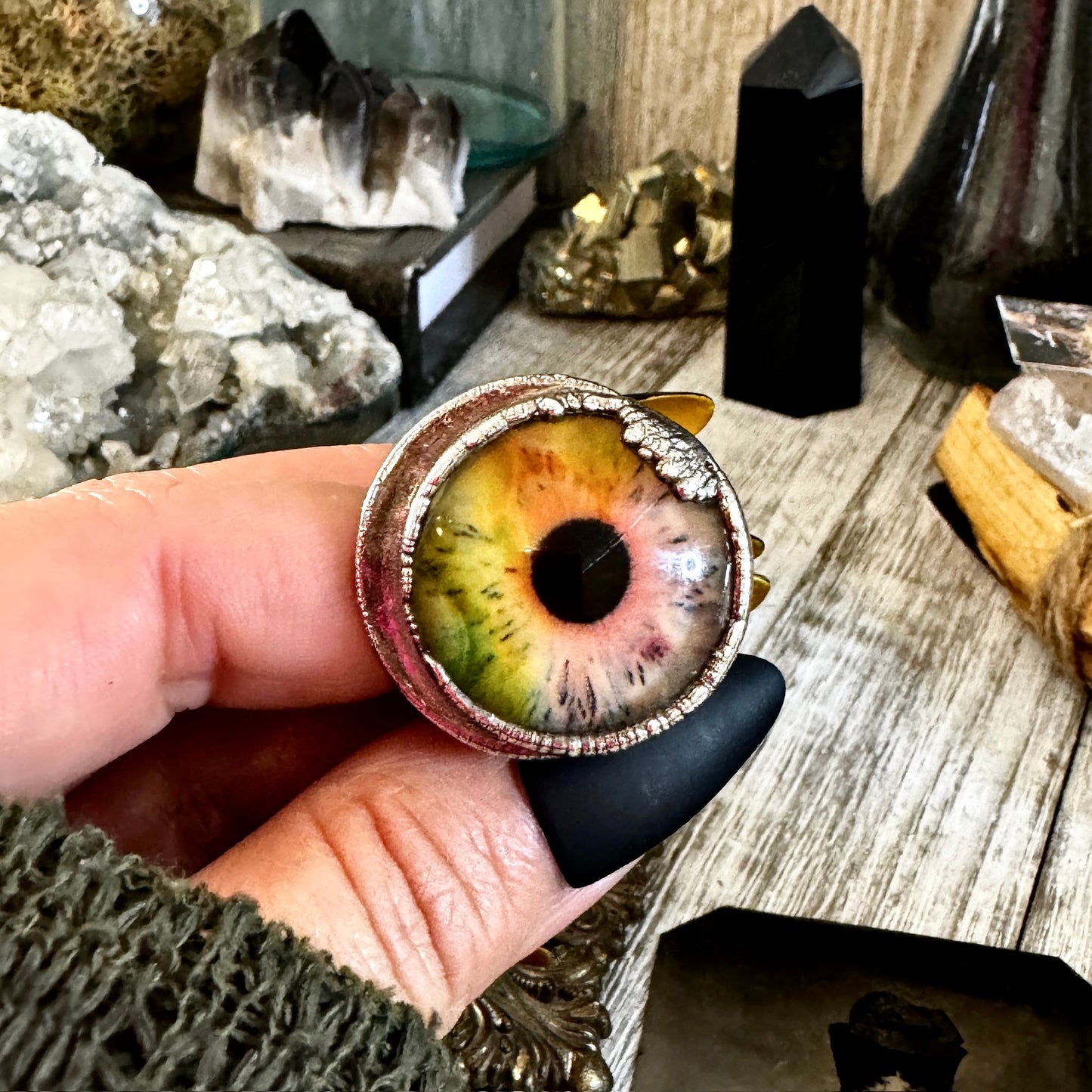 Glass Eye Ring Silver Size 9 10 / Foxlark Collection