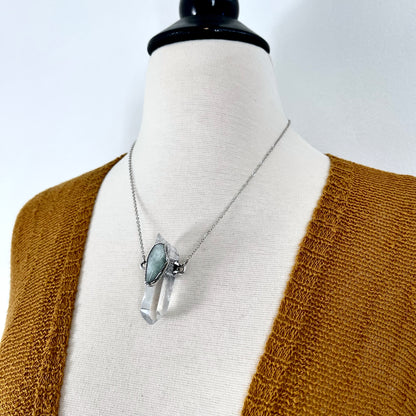 Clear Quartz & Aquamarine Crystal Statement Necklace in Fine Silver / Foxlark Collection - One of a Kind