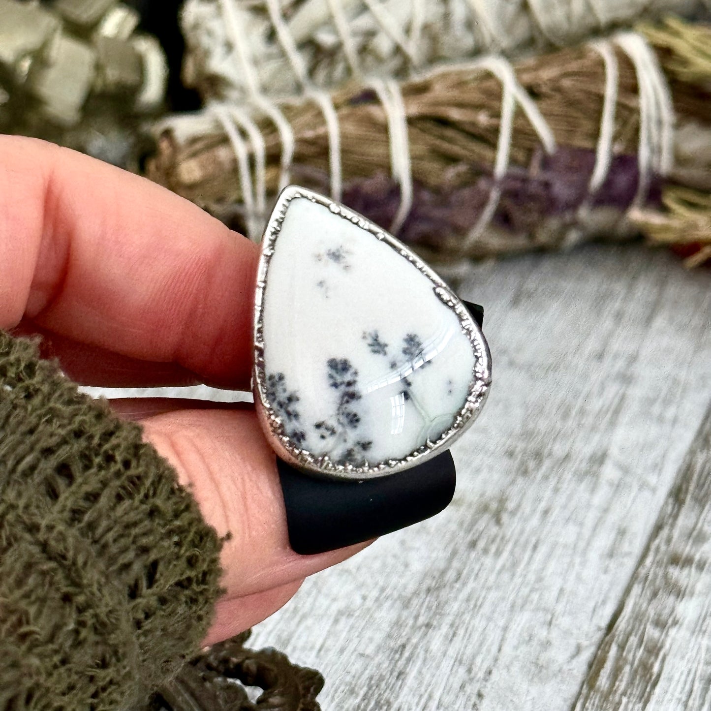 Dendritic Agate Ring Silver Size 7.5 / Foxlark Collection