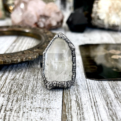 Size 7 Raw Clear Quartz Crystal  Ring Set in Fine Silver  / Foxlark Collection - One of a Kind