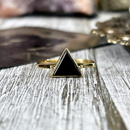 Dainty Triangle Black Onyx Statement Ring Set in Brass  Size 7 8 9 10