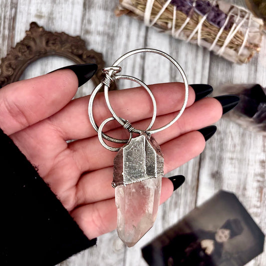 Big Raw Clear Quartz Crystal  Necklace in Fine Silver / Foxlark Collection - One of a Kind