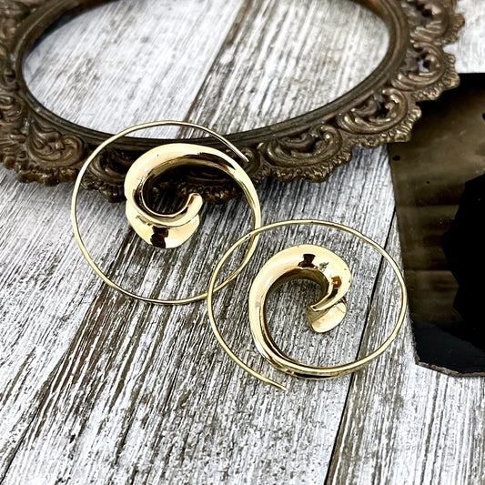 Large Brass Spiral Hoop Earrings