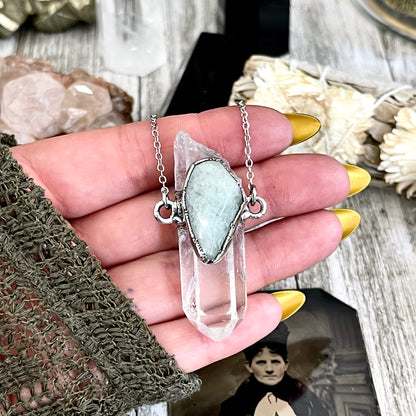 Clear Quartz & Aquamarine Crystal Statement Necklace in Fine Silver / Foxlark Collection - One of a Kind