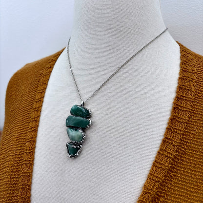 Four Stone Aventurine Necklace in Fine Silver / Foxlark Collection