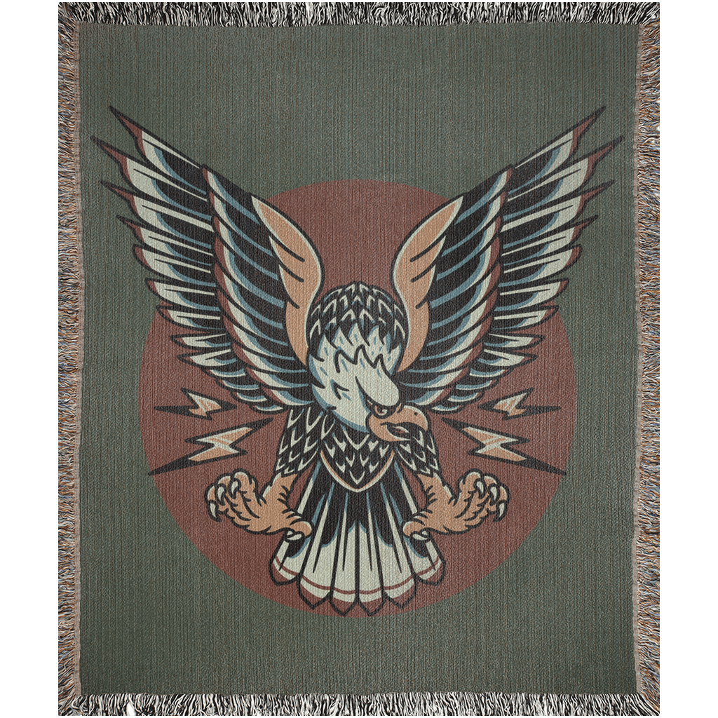 Thunder Eagle Traditional Tattoo Style Woven Fringe Blanket / / Wall tapestry, throw for sofa, maximalist decor, tattoo home decor