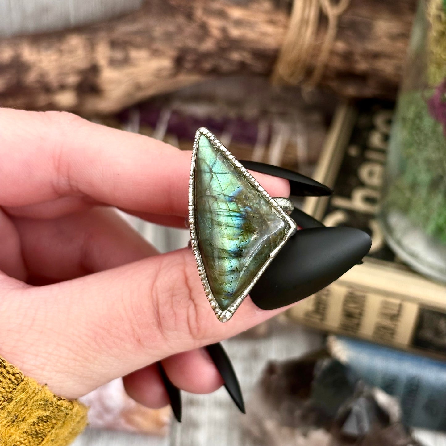 Blue Green Labradorite Ring Silver Size 6.5 / Foxlark Crystal Jewelry Collection