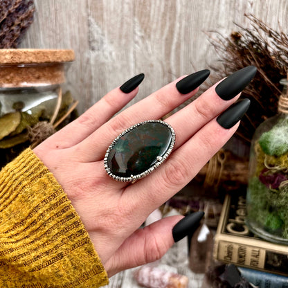 Bloodstone Crystal Statement Ring Size 9 Fine Silver / Foxlark Collection