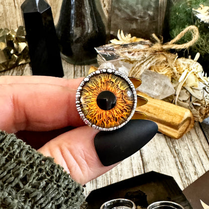 Glass Eye Ring Silver Size 6 7 8 9 10  / Foxlark Collection