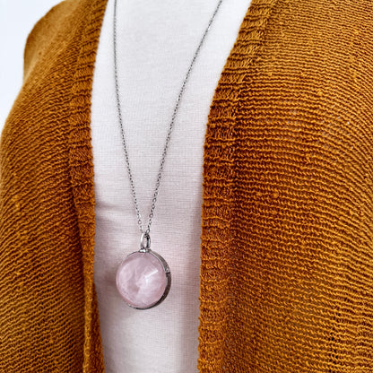 Rose Quartz Crystal Ball Necklace in Silver / Foxlark Collection