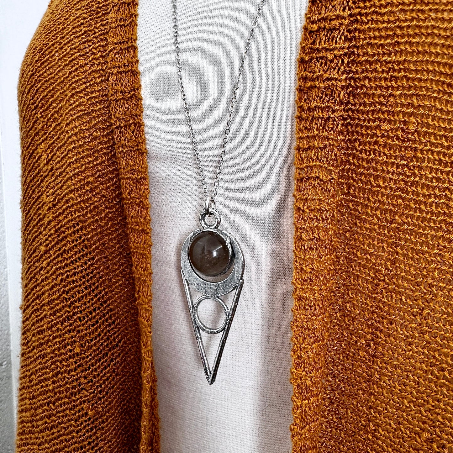 Smokey Quartz Crystal Ball Necklace Moss and Moon Collection / Foxlark Collection