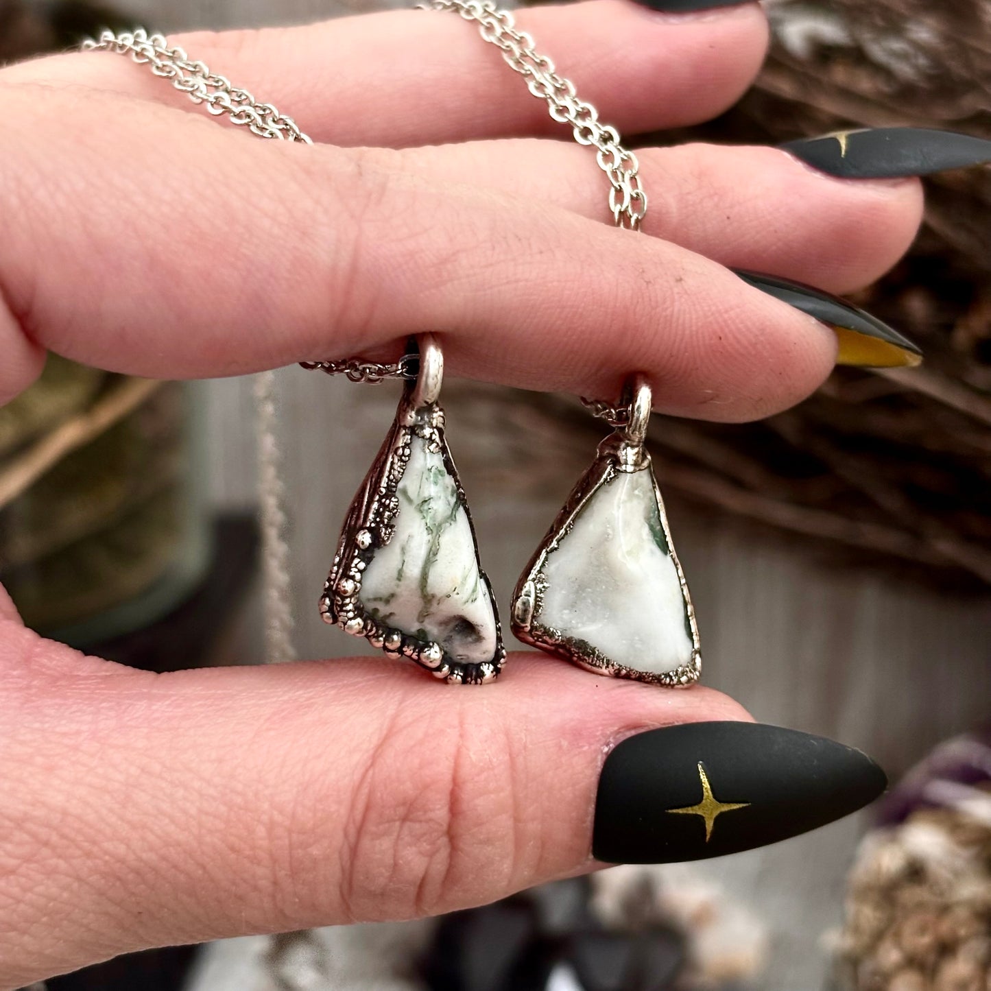 Dainty Pebble Necklace in Moss Agate or Carnelian in Silver/ Foxlark Collection