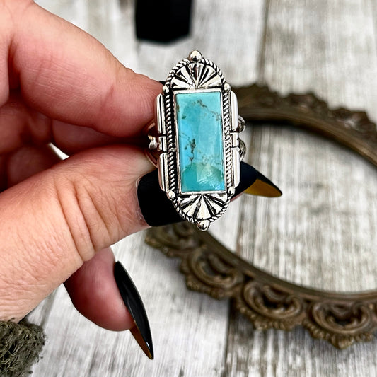 Size 8 Arches Turquoise Statement Ring Set in Sterling Silver