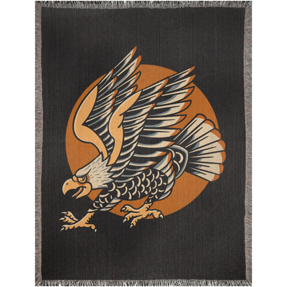 Wild Eagle Traditional Tattoo Style Woven Fringe Blanket / / Wall tapestry, throw for sofa, maximalist decor, tattoo home decor