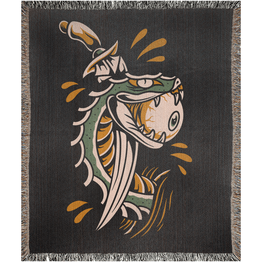 Snake Head Traditional Tattoo Style Woven Fringe Blanket / / Wall tapestry or throw for sofa, maximalist decor,  tattoo home decor