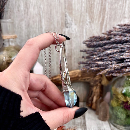 Raw Aqua Aura Quartz Crystal  Necklace in Fine Silver / Foxlark Collection - One of a Kind