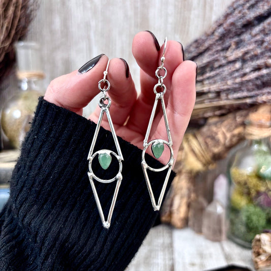 Aventurine Fine Silver Crystal Earrings / Long Dangle Witchy Earrings