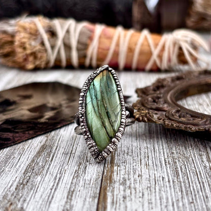 Blue Green Labradorite Ring Silver Size 8 / Foxlark Crystal Jewelry Collection