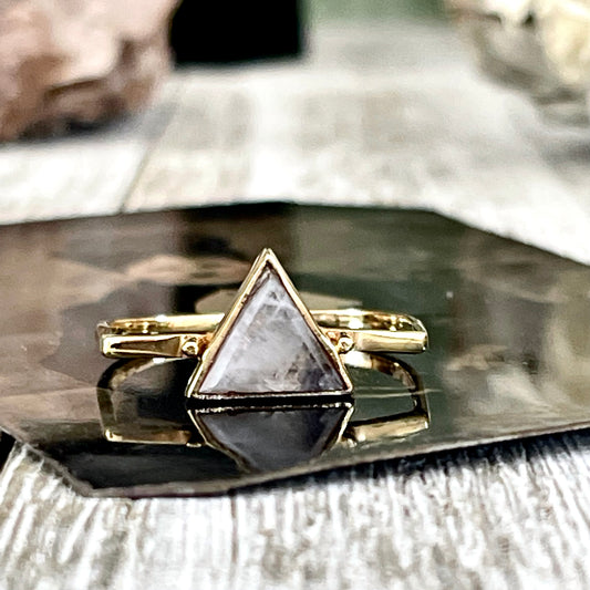 Triangle Rainbow Moonstone Statement Ring Set in Brass  Size 6 7 8 9 10 / Curated by FOXLARK Collection