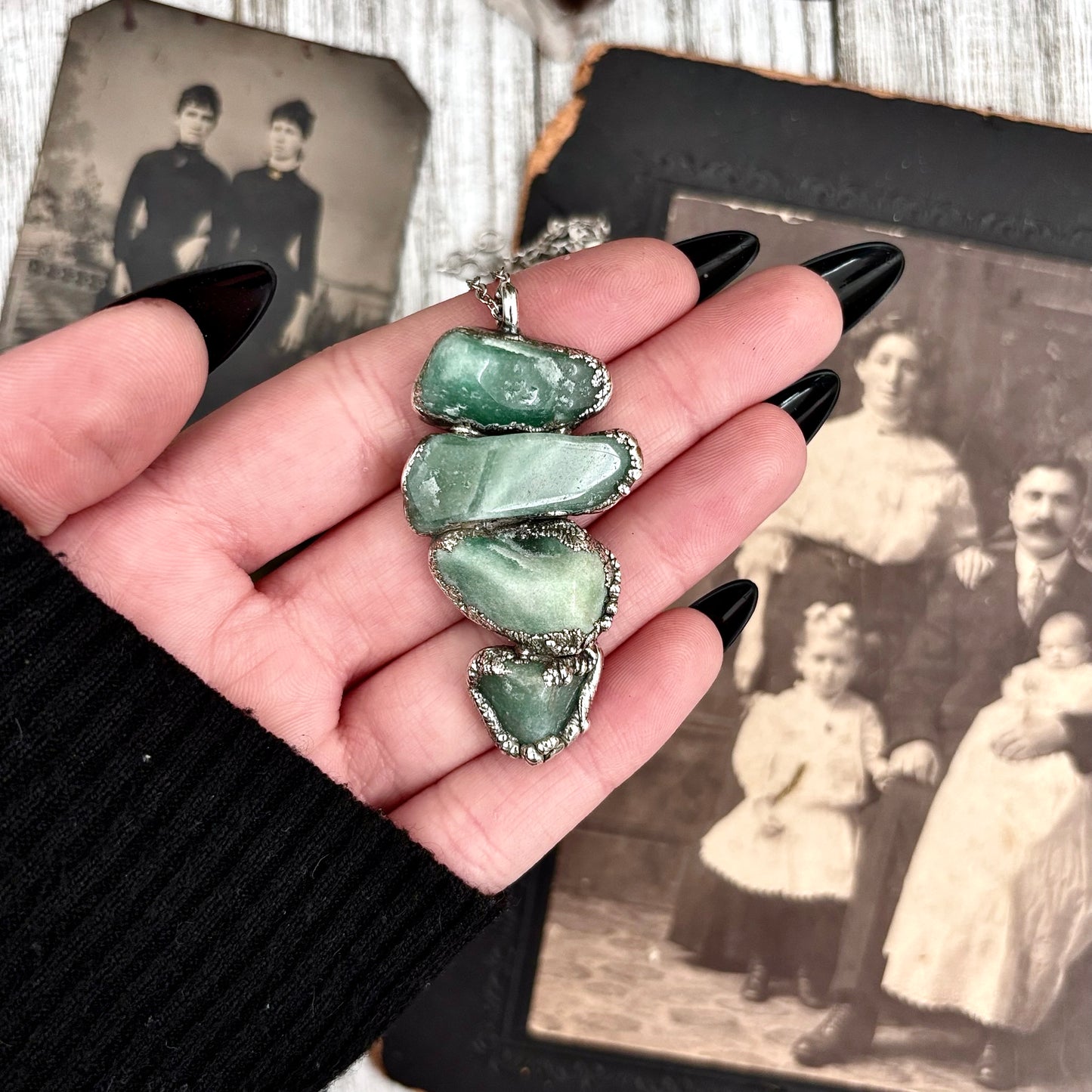 Four Stone Aventurine Necklace in Fine Silver / Foxlark Collection