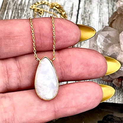 Teardrop Rainbow Moonstone Crystal Necklace