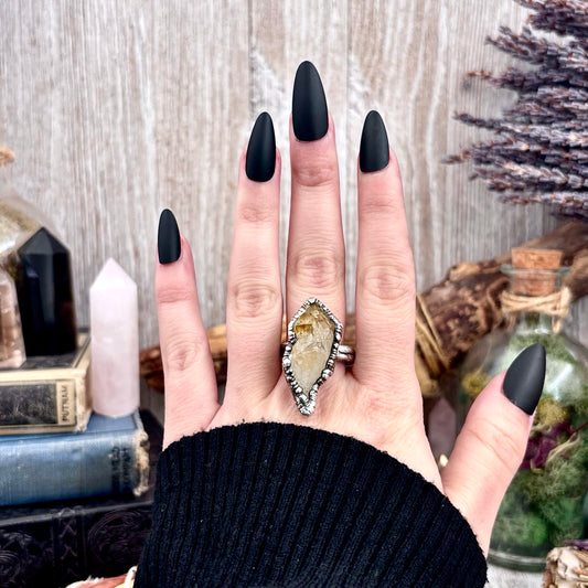 Raw Citrine Crystal Point Ring Set in Fine Silver Size 9  / Foxlark Collection - One of a Kind