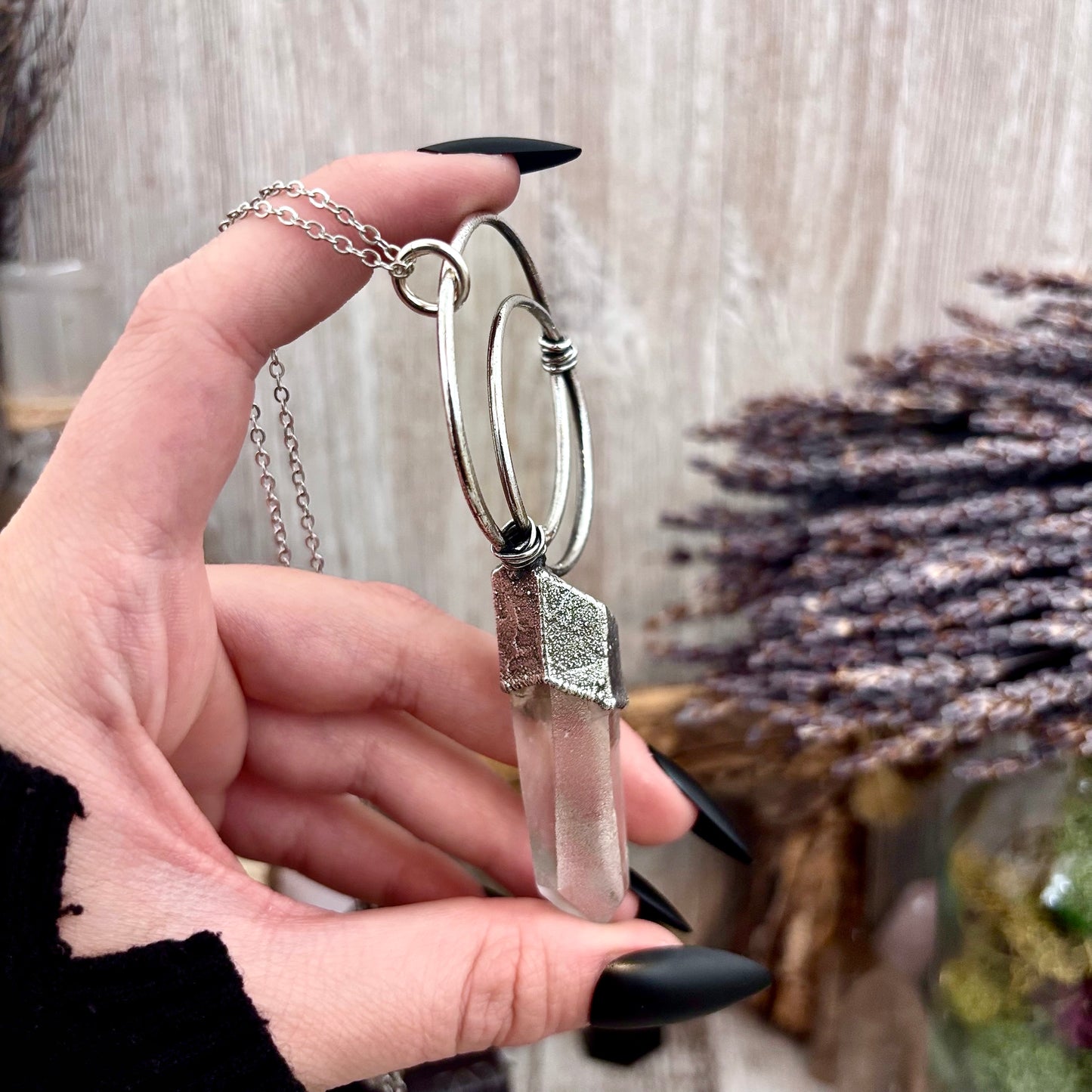 Discounted -Big Raw Clear Quartz Crystal  Necklace in Fine Silver / Foxlark Collection - One of a Kind