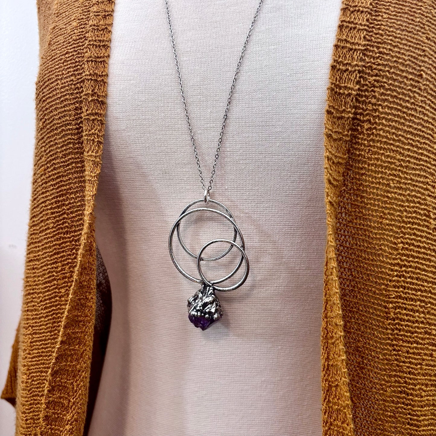 Big Raw Amethyst Necklace in Fine Silver / Foxlark Collection - One of a Kind