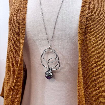 Big Raw Amethyst Necklace in Fine Silver / Foxlark Collection - One of a Kind