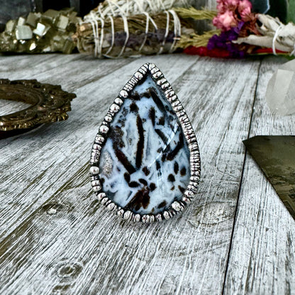 Large Blue Fossilized Palm Root Statement Ring Silver Size 10.5 / Foxlark Collection