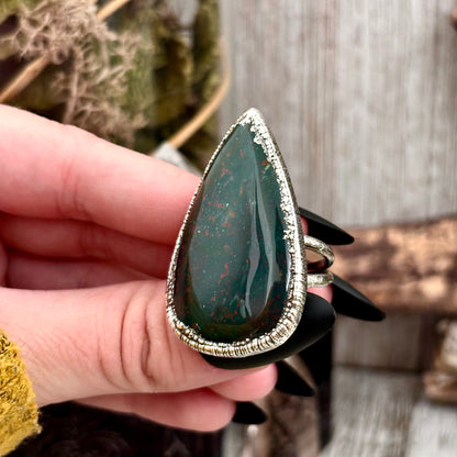 Green Bloodstone Crystal Statement Ring Size 7.5 / Foxlark Collection