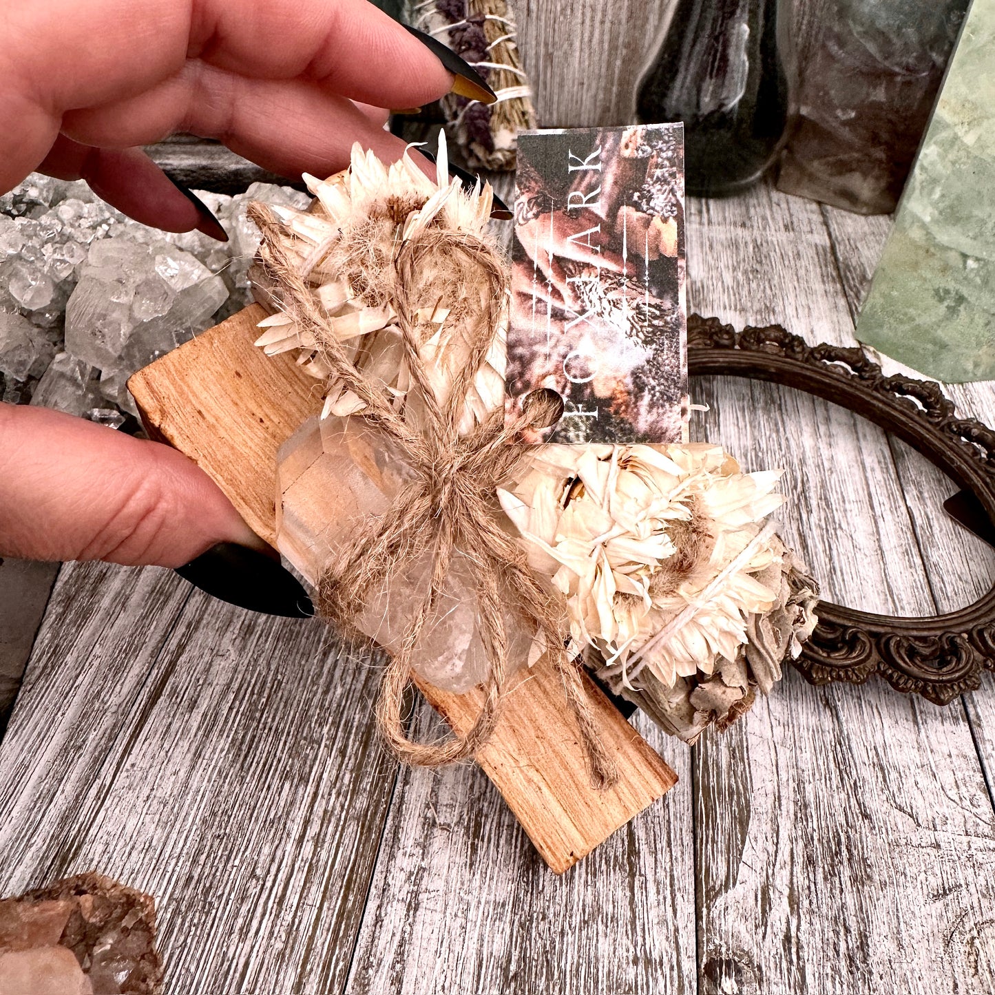 Sage Crystal Bundle with White Sage Palo Santo Clear Quartz / Foxlark Cleansing & Protection Kit