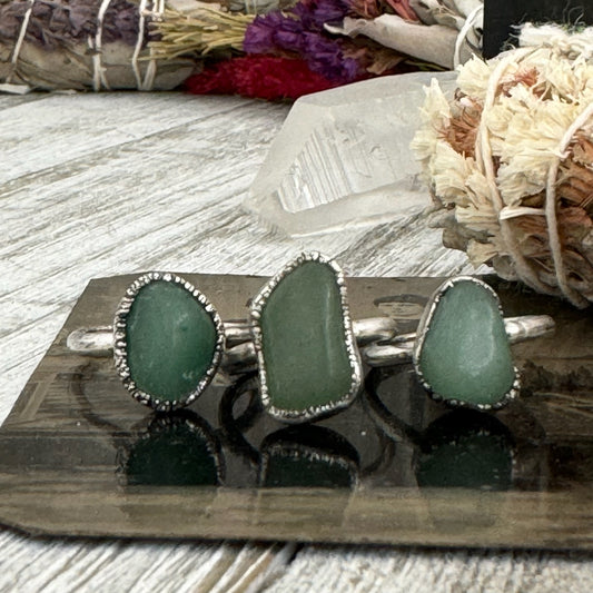 Green Aventurine Small Stone Ring in Fine Silver Size 5 6 7 8 9 / Foxlark Collection