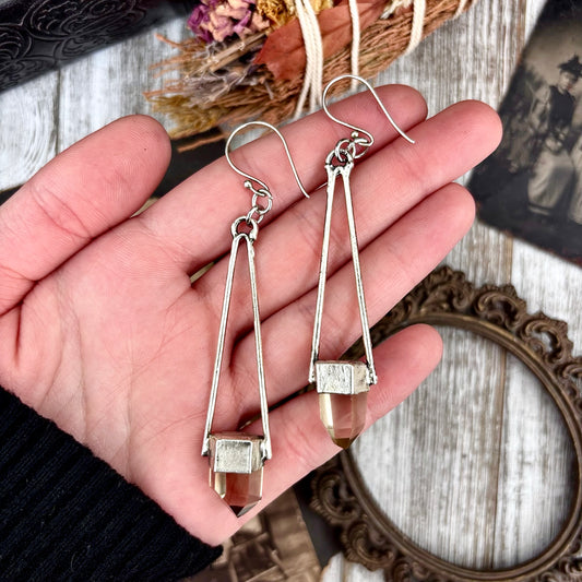 Citrine Fine Silver Crystal Earrings / Long Dangle Witchy Earrings