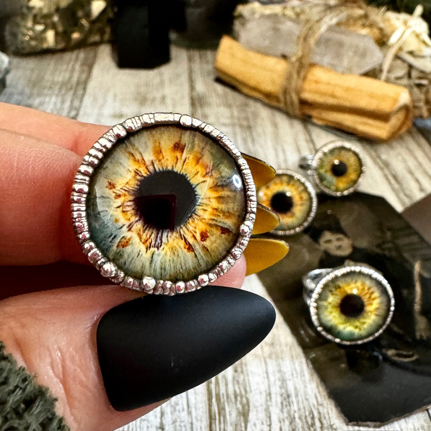 Glass Eye Ring Silver Size 6 7 8 9 10 11  / Foxlark Collection