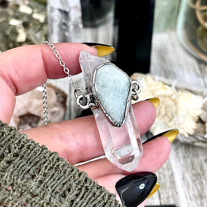 Clear Quartz & Aquamarine Crystal Statement Necklace in Fine Silver / Foxlark Collection - One of a Kind